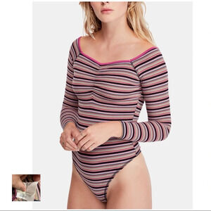 Free People NWT Multi Put a Stripe On It Bodysuit